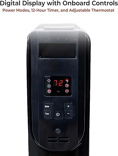 Miniatura 4 de Comfort Zone Calentador de radiador lleno de aceite de 1500 W - Calentador eléctrico portátil con control remoto, pantalla digital, termostato