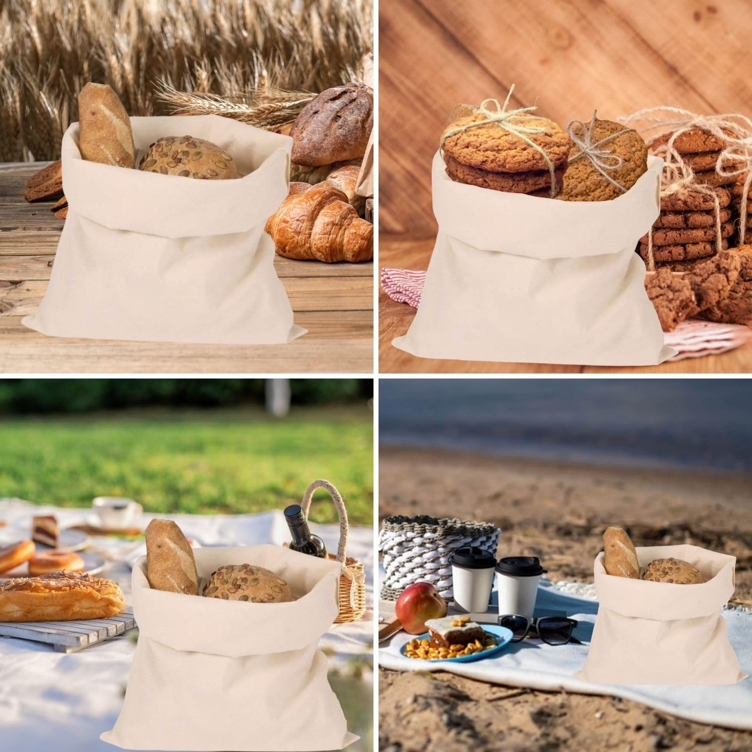 Lot de 4 sacs à pain en lin 30 x 40 cm avec cordon de serrage réutilisables