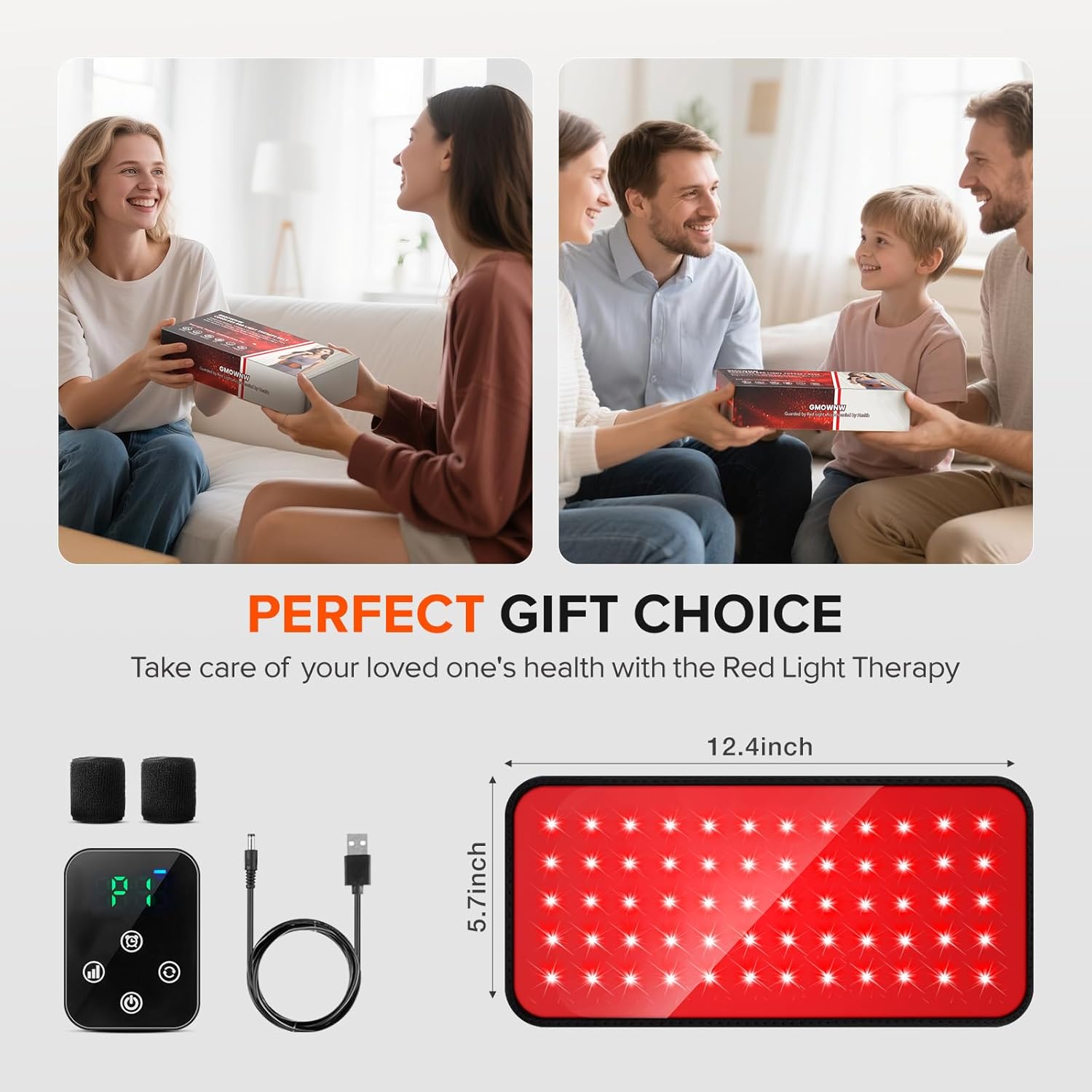 Cordless Red Light Therapy Belt, 3000mAh Battery Rechargeable Magnetic LED Screen Controller, Portable & Cordless, 12.4" * 5.7" Cordless Infrared Red Light Therapy for Body Back Knee Leg