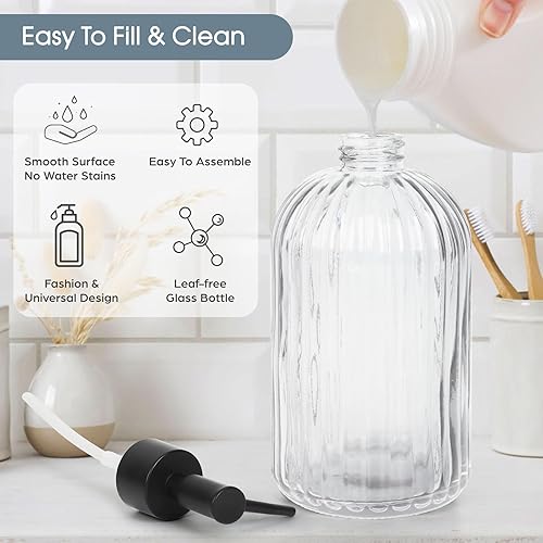 Miniatura 5 de Topsky Paquete de 2 dispensadores de jabón de vidrio con bomba de plástico, dispensador de jabón líquido de manos de 13.5 fl oz, bomba a prueba de