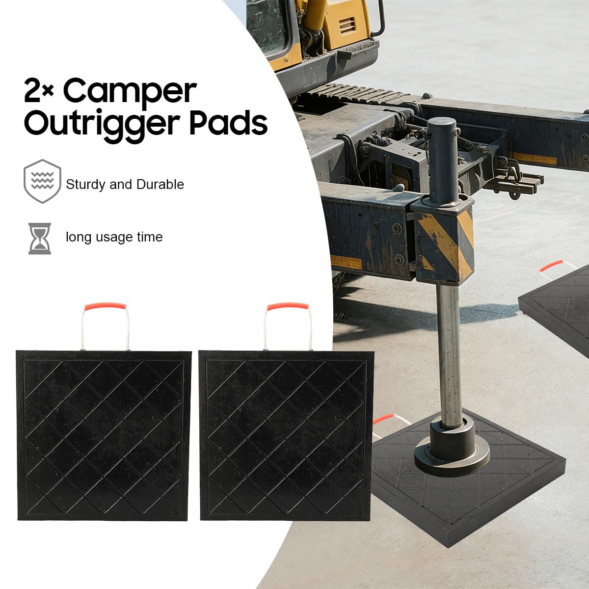 Lot de 2 plaques de support empilables, avec poignée en corde, Plaques de calage Patins de calage 40×40×4,5cm, Jack Pads - Plaques de support pour caravane, camping-car, béquille grues