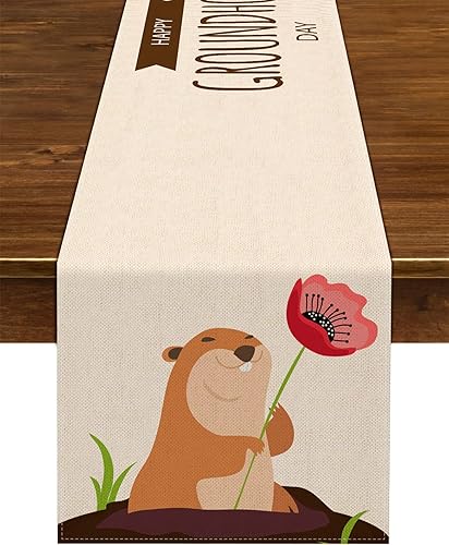 Nepnuser Camino de mesa Happy Groundhog Day Spring is Coming, decoración de temporada de febrero, hogar, cocina, comedor (13 x 72 pulgadas)