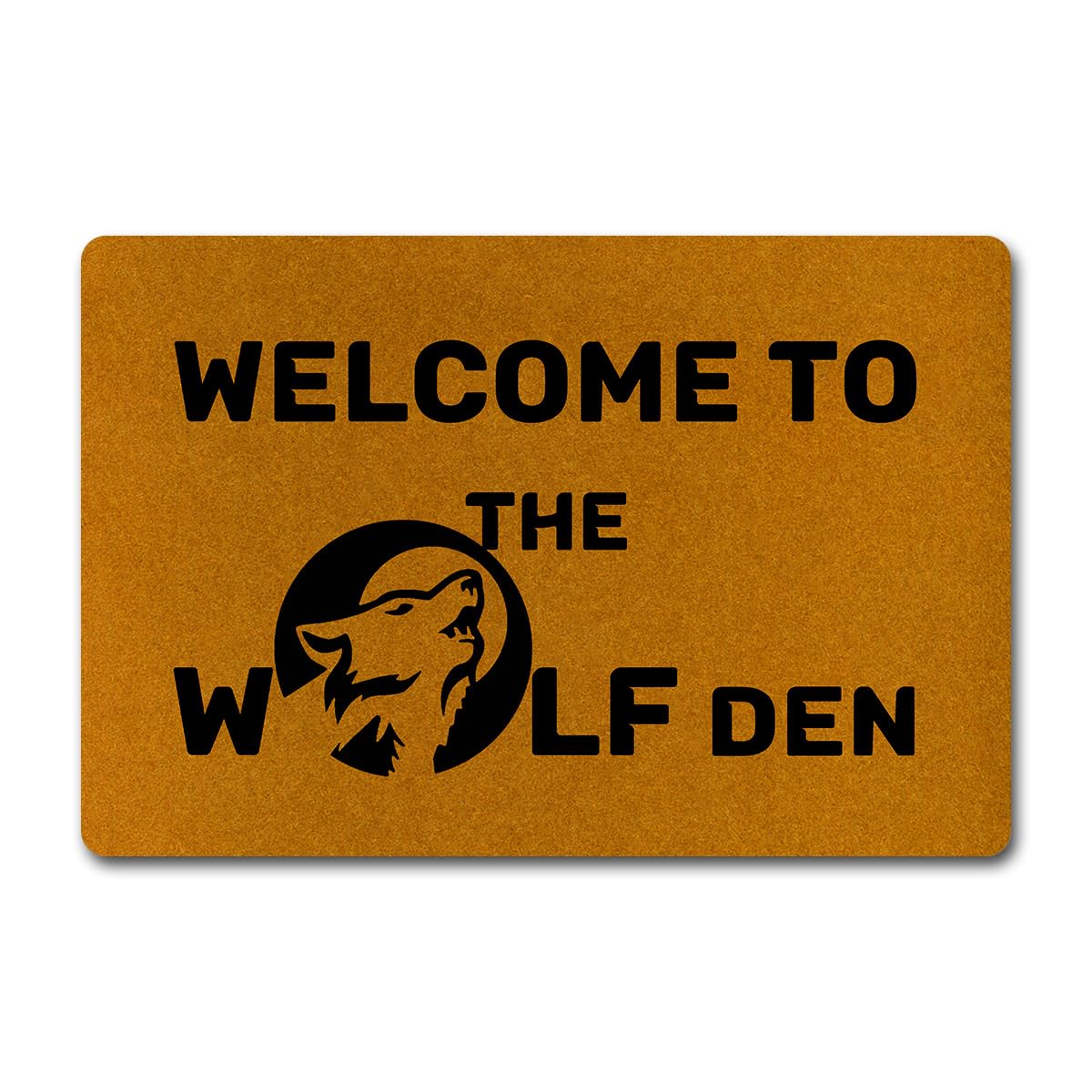 Welcome to The Wolf Den Funny Doormat for Entrance Way with Non Slip Backing Indoor/Outdoor Welcome Mats Home and Office Decorative Rug 23.6 in(W) X