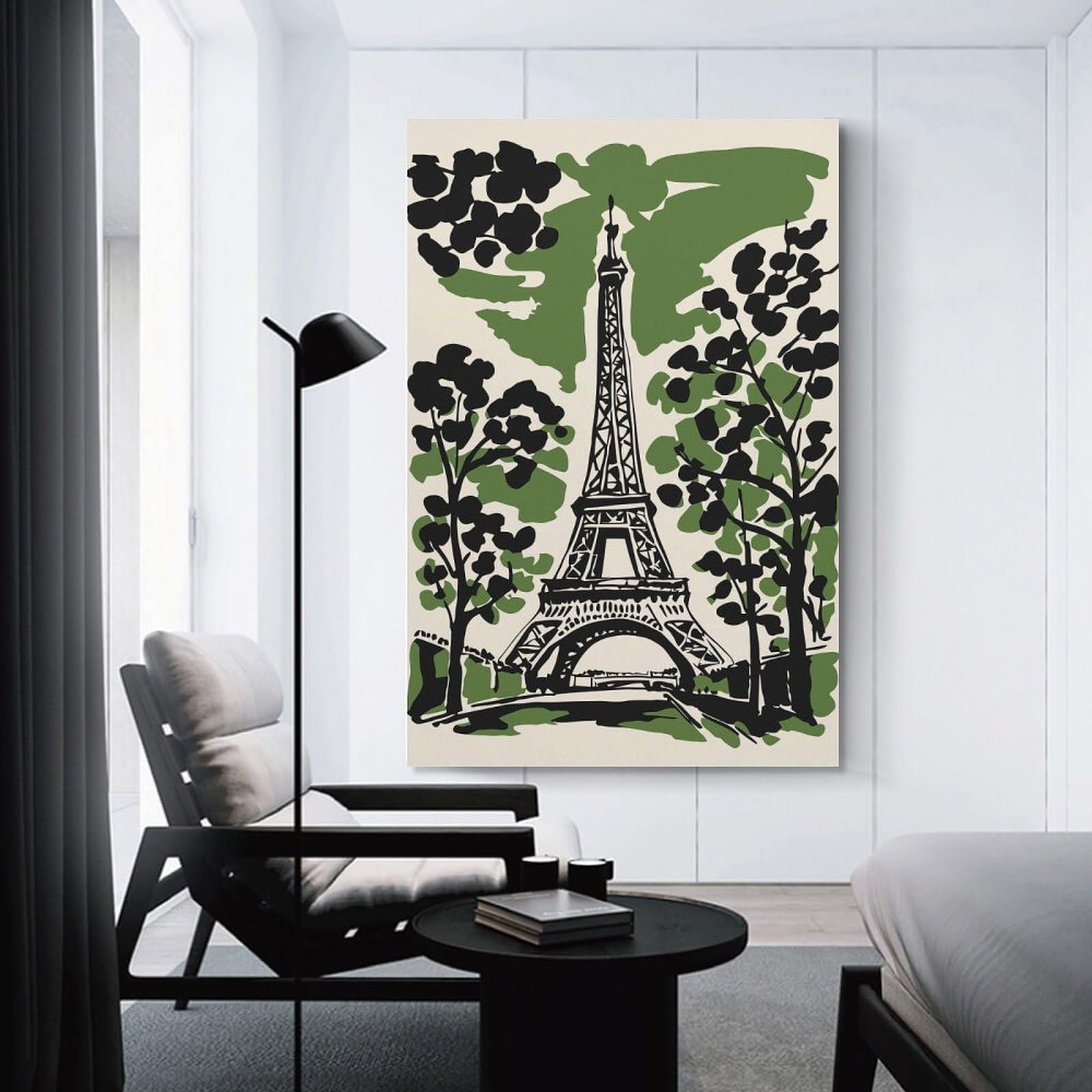 Eiffel Tower Illustration with Trees Decorative Canvas Print, 24x36inch(60x90cm), for Gallery Wall Decor And Room Displays, Wall Decor Suited to Curated Displays