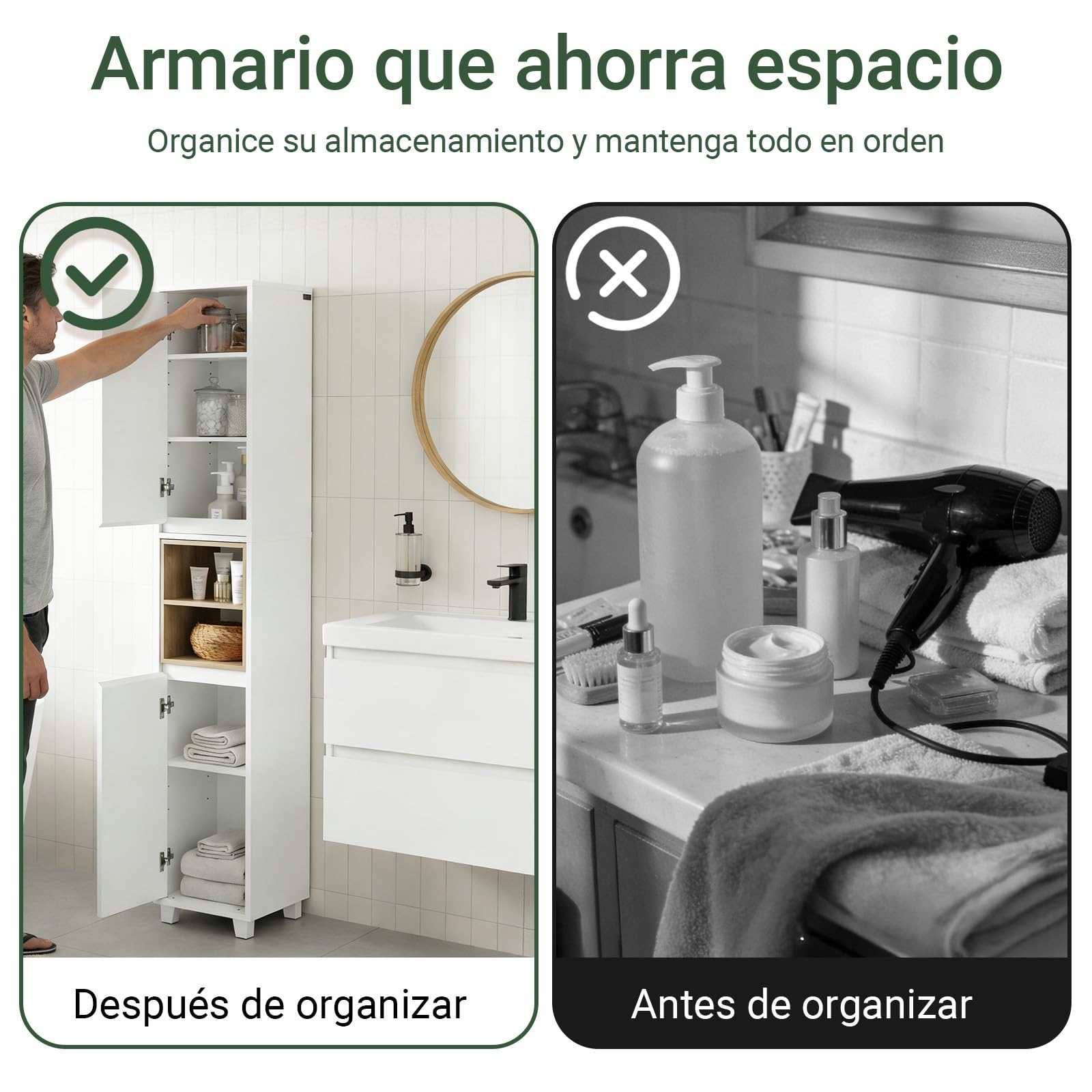 SoBuy Mueble Baño Estrecho con Puertas y Baldas Abiertas 30x170x30 cm | Armario Estrecho y Alto Blanca de MDF/PB Mueble Auxiliar Baño con Estantes Ajustables para Almacenaje BZR147-W