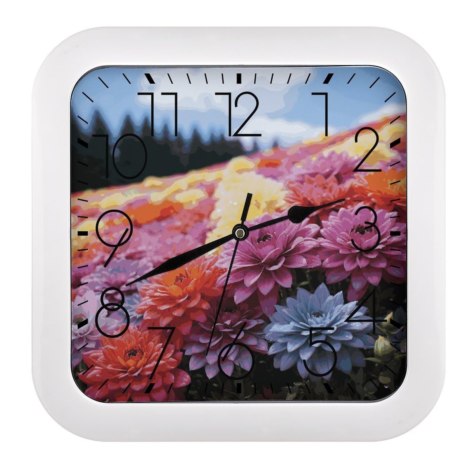 LDGSUPH Rainbow Flower Sea Wall Clock Silent Non-Ticking Modern Clock Personalized Vintage Square Clocks for Travel Office Kitchen Home Decorative Clocks 10.2 Inch