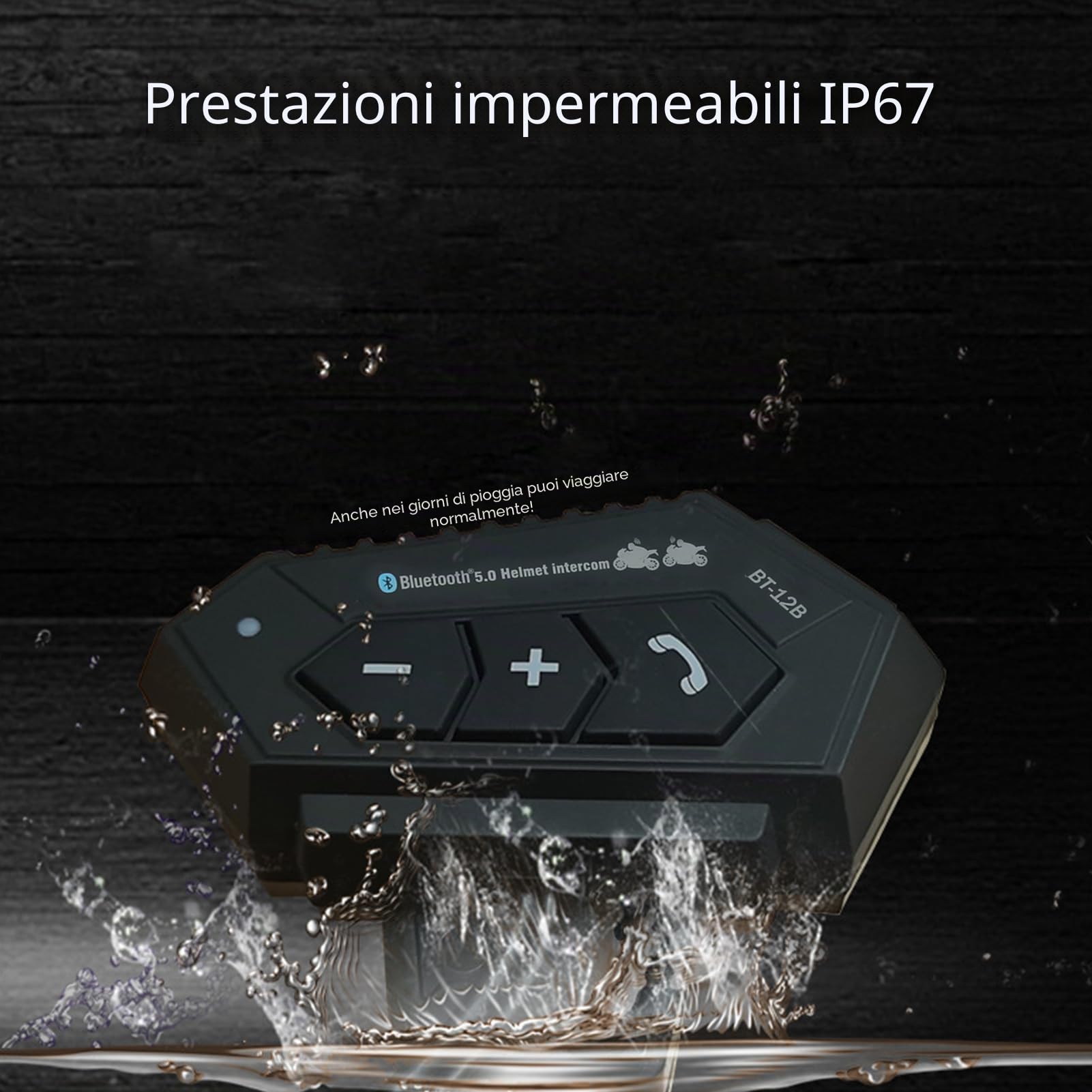 Interfono Moto, BT12B V5.0 Cuffie da Moto Bluetooth con Sistema di Comunicazione a Mani Libere e Funzione di Riduzione del Rumore, Auricolare Hi-Fi Offrono Prestazioni Audio di Alta Qualità