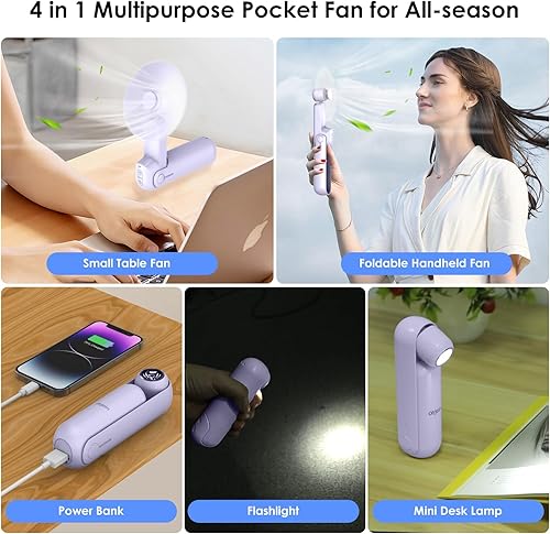 Miniatura 2 de Mini ventilador de mano portátil 4 en 1, ventilador de viaje plegable personal, pequeño ventilador de mano para pestañas faciales, recargable por