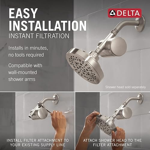 Miniatura 4 de Delta Faucet Clarifi - Filtro de ducha estándar con filtro, filtro de agua de ducha, filtro de cabezal de ducha, acero inoxidable 7SF100-SS