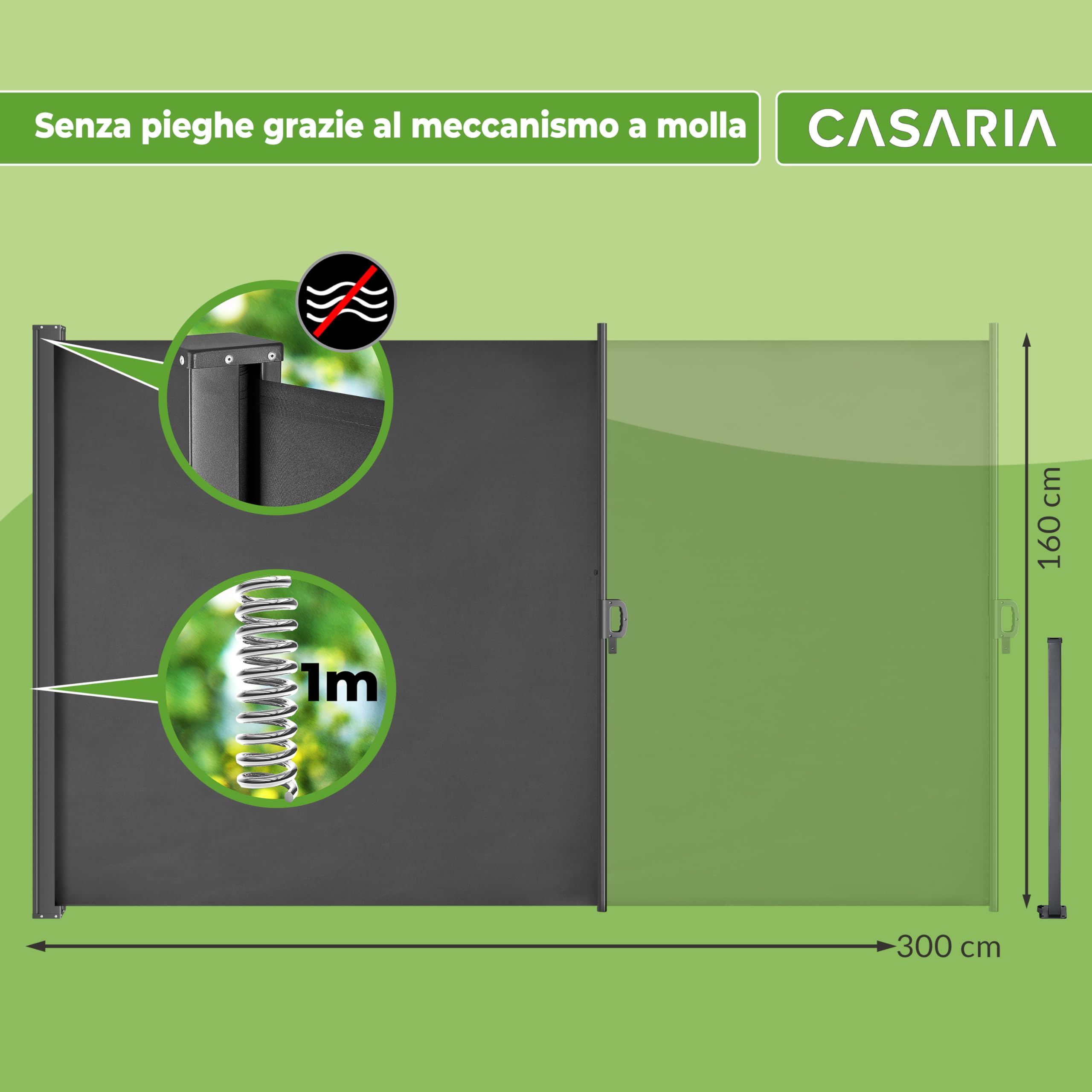 Casaria Tenda Parasole Laterale Nosara 160x300cm Estensibile Antracite | Opaca, Copertura, Separe, Privacy, Frangivento, Balcone, Idrorepellente, Retrattile, Montaggio a Parete, Fissaggio a Terra