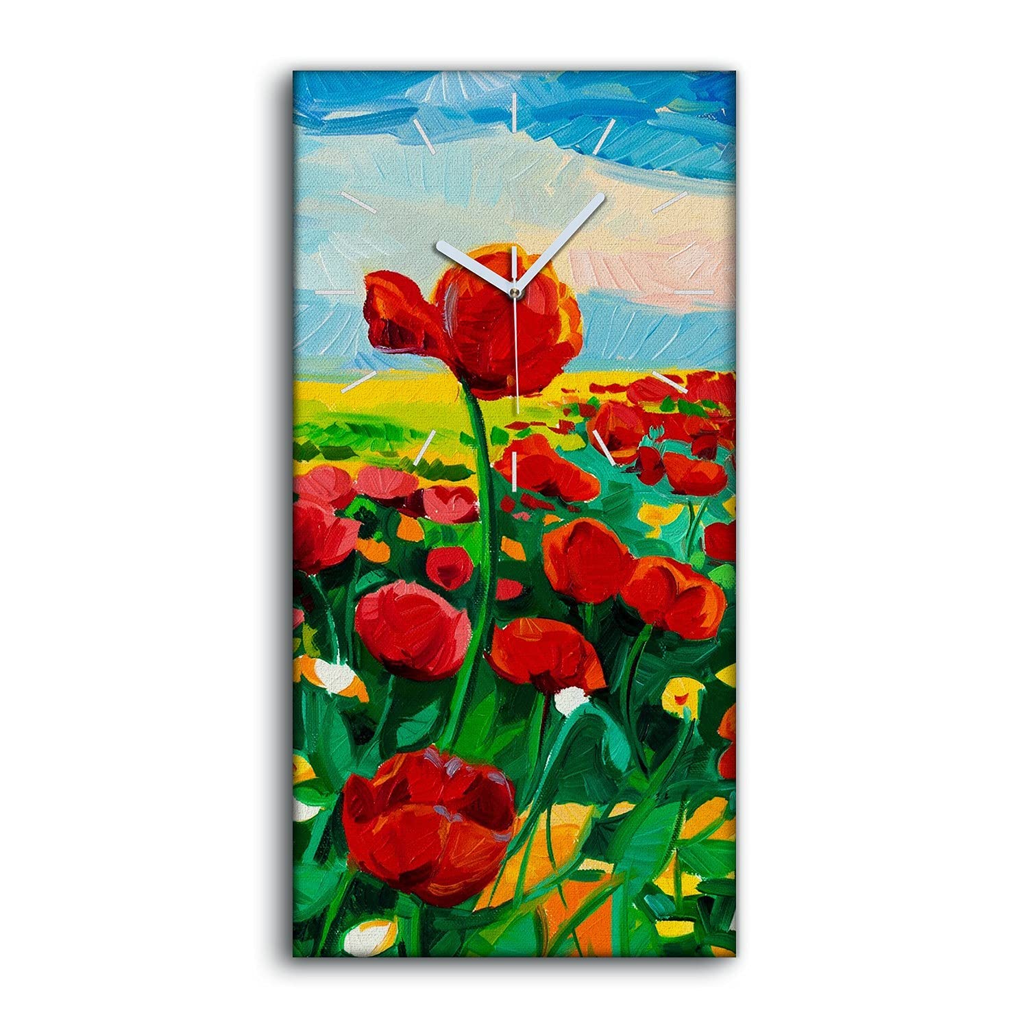 Horloge sur Toile 30x60cm Champs de Pavot Nature Image Décoration Salon