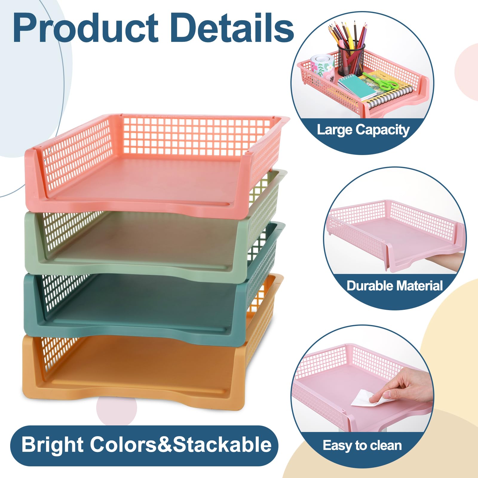 Confezione da 8 vassoi di carta in plastica bohémien, per scuola, insegnanti, forniture scolastiche, ufficio, casa, organizzazione, vassoio portaoggetti per documenti di carta 4A