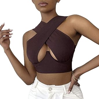Sexy Womens Cut Out Crisscross Wrap Crop Top Halter Solid Vest Cami Tank Tops