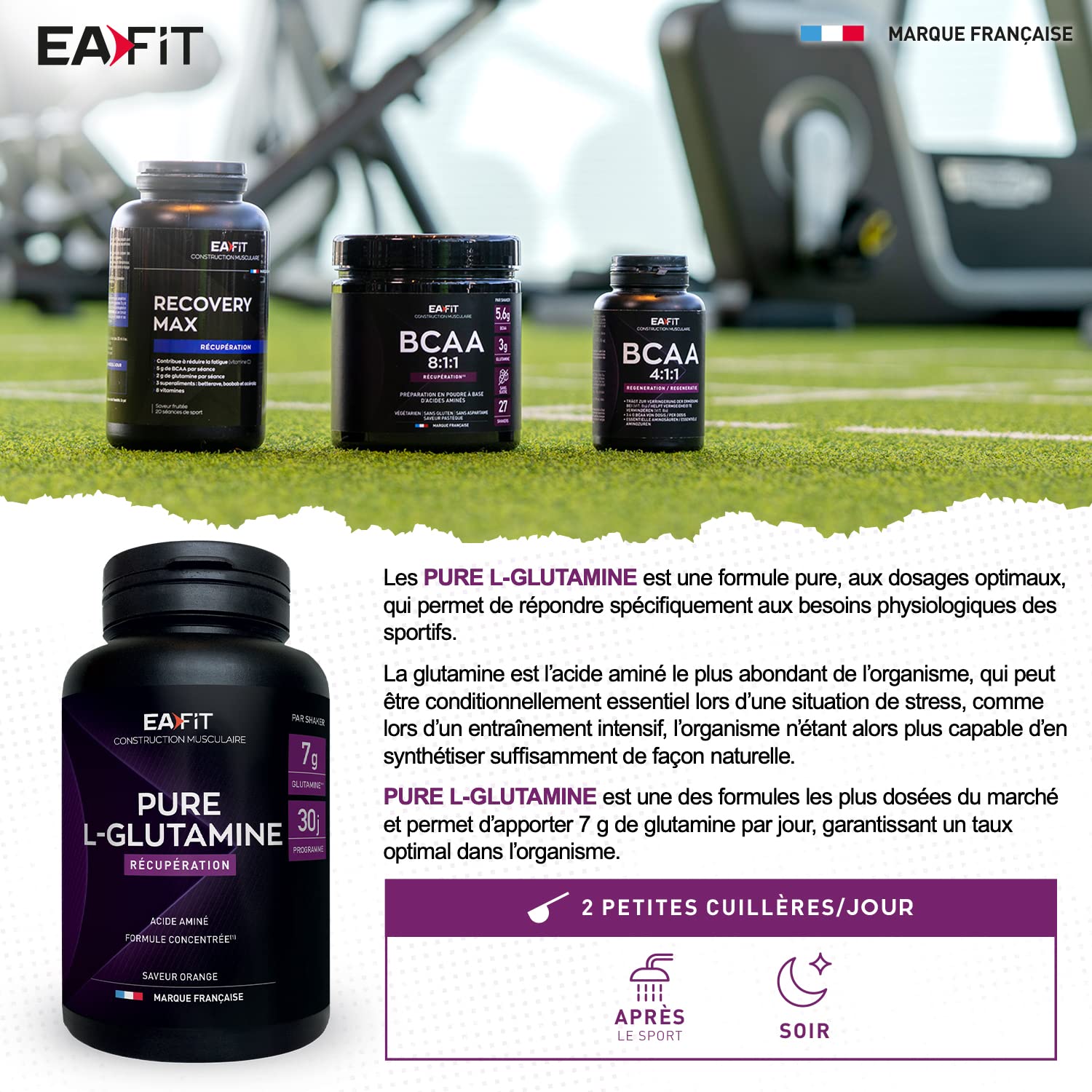 EAFIT | Pure L-Glutamine 243 g - L Glutamine en poudre - Supplément Acide Aminés en Poudre - Complément Alimentaire - Récupération Musculaire, Santé Intestinale et Immunité - Gout Orange