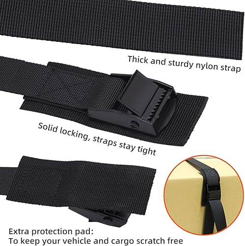 Miniatura 3 de Correas de amarre de 6.6 pies con hebillas de leva ajustables, correas de sujeción de hasta 550 libras para embalaje, carga, equipaje, motocicletas,