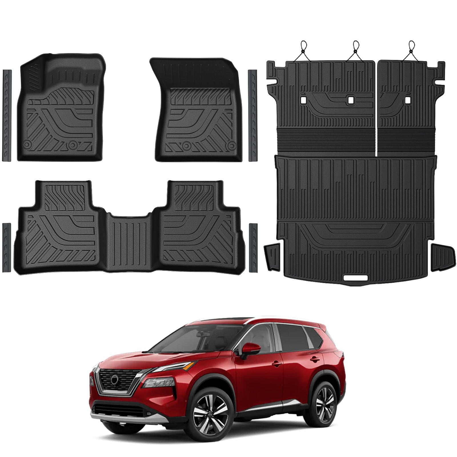 Floor Mats Set for Nissan Rogue 2026 2025 2024-2021 Accessories, Full Coverage All Weather Floor Mats Cargo Mat with Backrest Protectors & Door Sill Guards (Not for Sport)