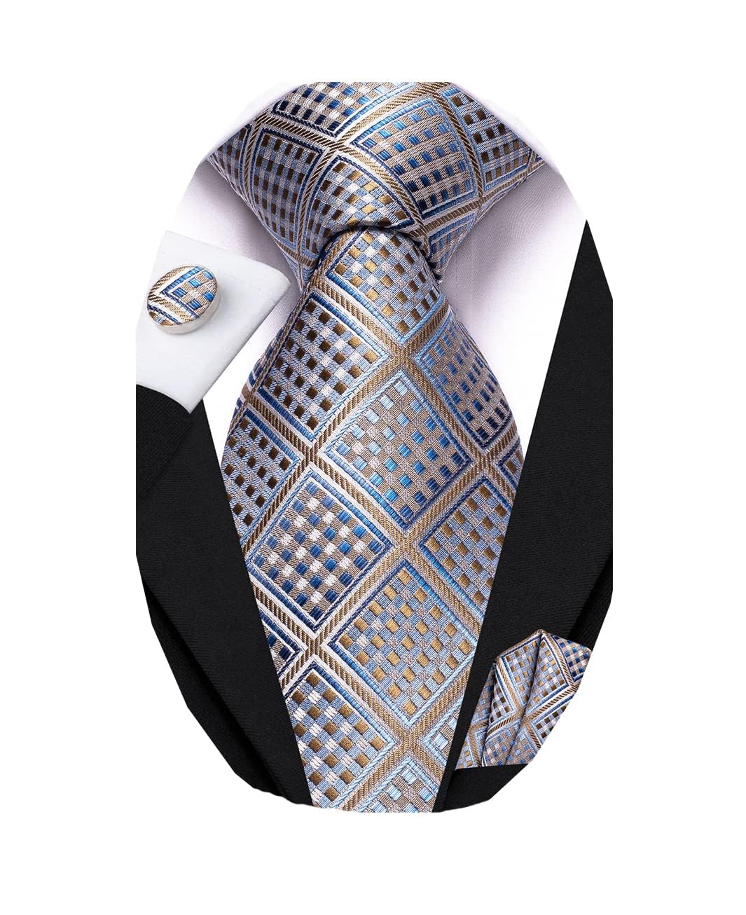 Dubulle Mens Paisley Floral Silk Tie for Men Striped Necktie and Pocket Square Cufflinks Set Wedding Business