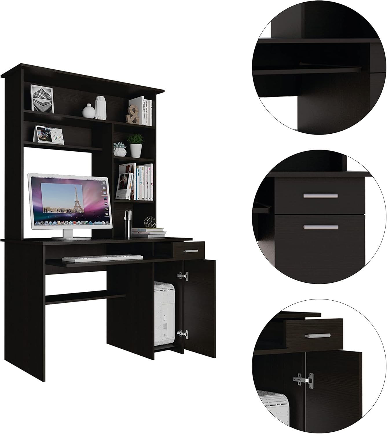 GOWE Wenge 2-Drawer 7-Shelf Computer Desk with Hutch