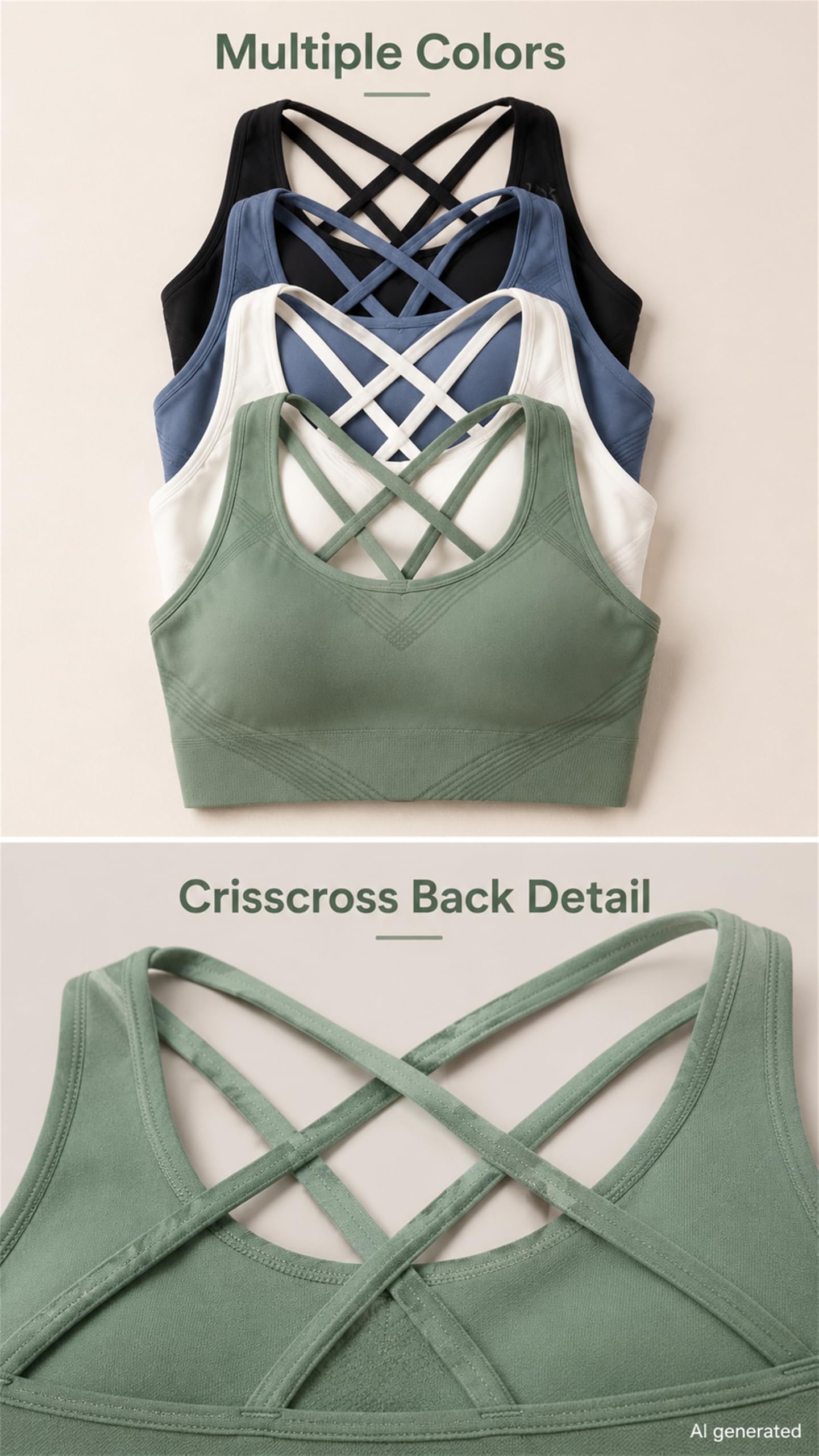 Reggiseno sportivo da donna senza cuciture, supporto medio, incrociato | Morbida sensazione senza cuciture, coppe rimovibili, fascia elastica inferiore, asciugatura all'aria per la cura della forma