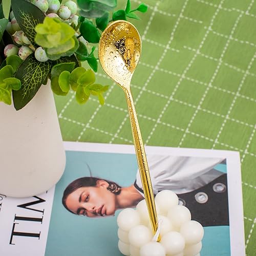 Miniatura 4 de U-QE 180 cucharas de plástico doradas, cucharas desechables de plástico resistente, cucharas de plástico pesadas, cubiertos de plástico dorado
