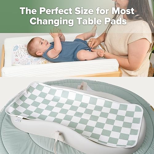 Miniatura 2 de haakaa Forro impermeable para cambiador, 100% algodón, suave y transpirable (2 piezas, 13 x 27.5 pulgadas, flujo de jardín + días a cuadros)
