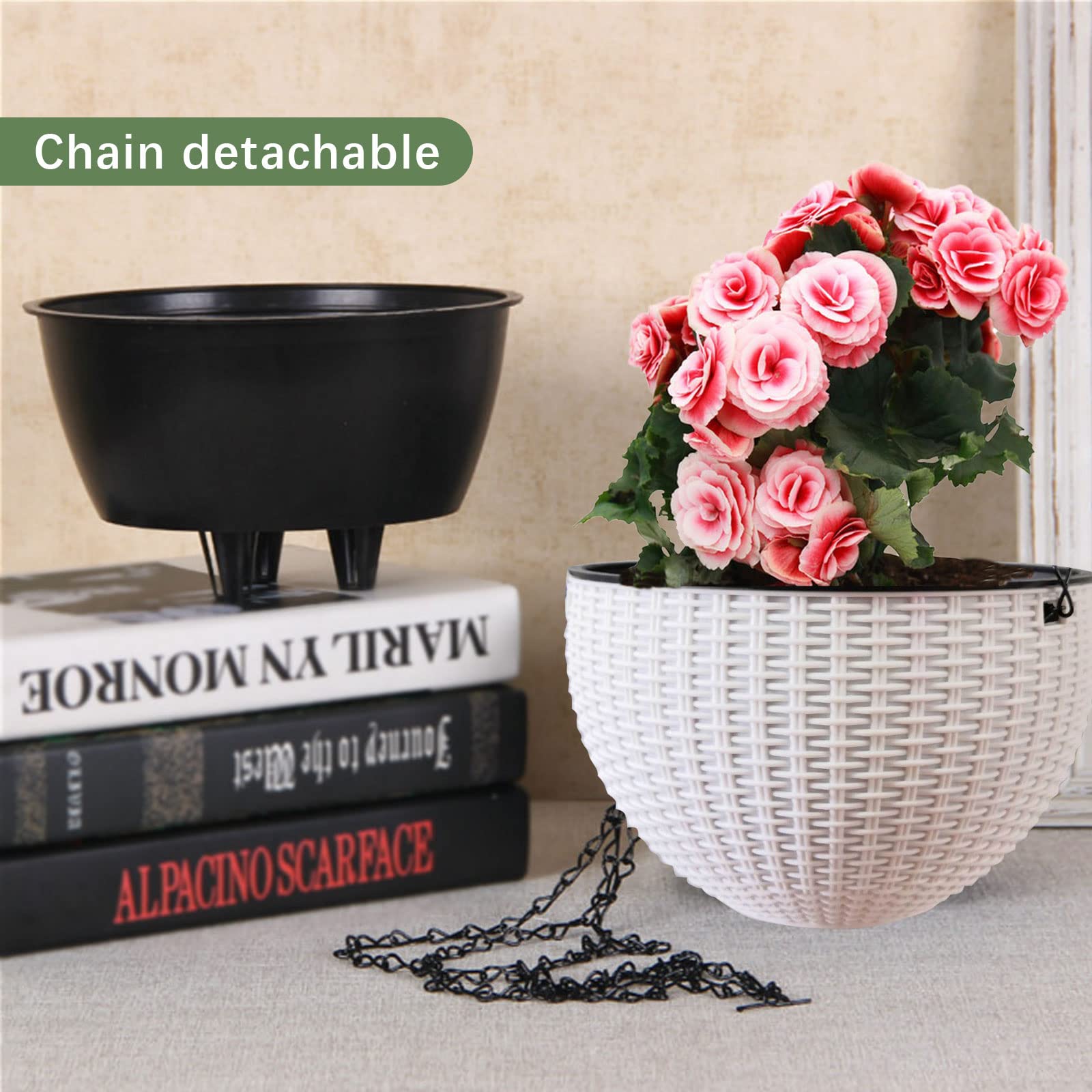 hifrom Vasi per fiori da appendere, per esterni, con catena, in cocco, grande volume, diametro come fioriera sospesa, ciotole per fiori per esterni, vasi sospesi (2 x bianco 20 cm)