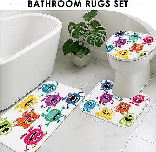 Miniatura 5 de Juego de baño de monstruos con cortina de ducha y accesorios de alfombras, bonito juego de cortina de ducha para niños, divertido juego de cortina