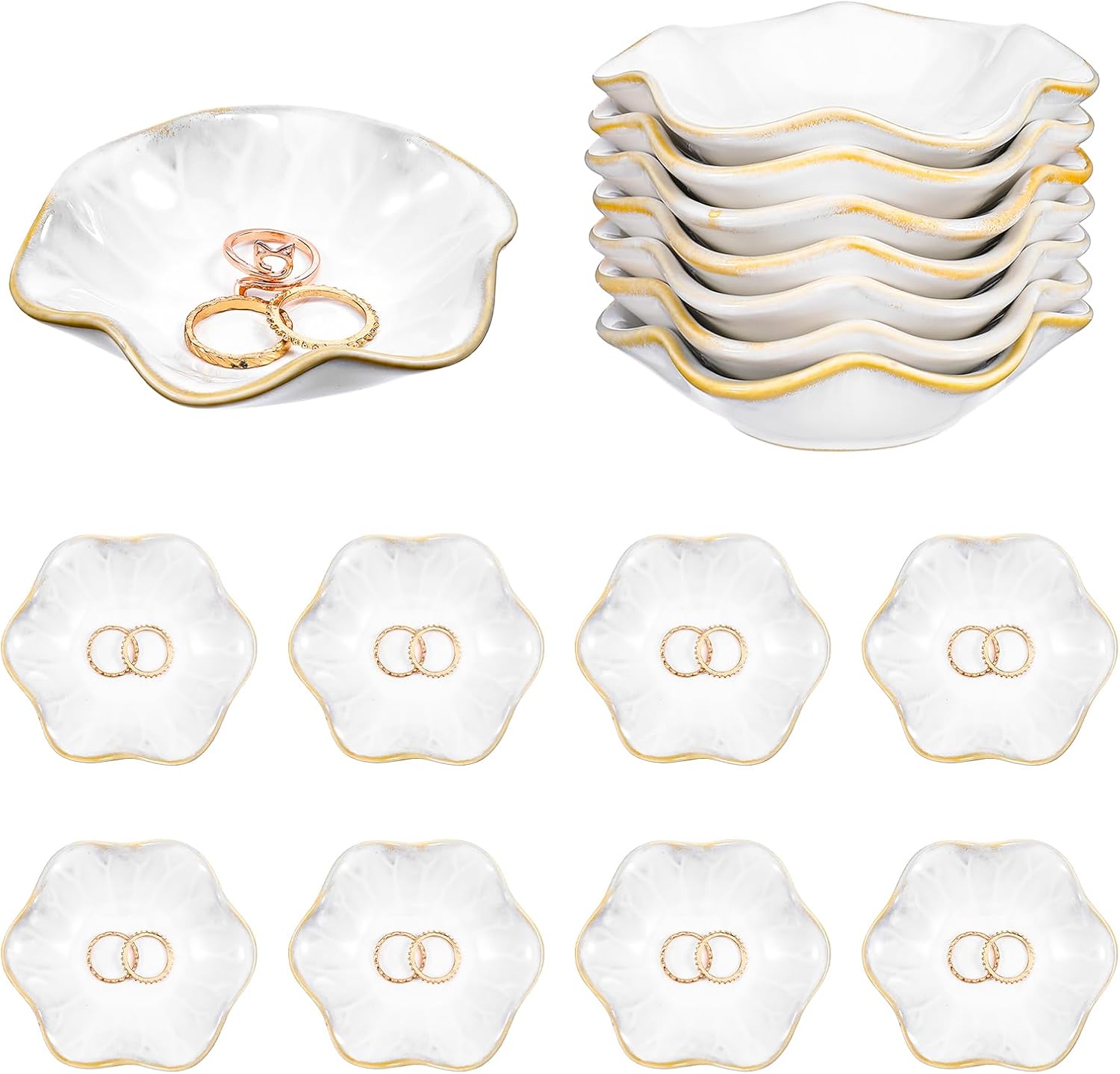 8 PCS Small Ceramic Jewelry Tray Decorative Ring Tray Exquisite Small Ceramic Trinket Dish for Earrings, Rings, Key Wedding Birthdays Jewelry Bowl Gifts(White, 4.3in)