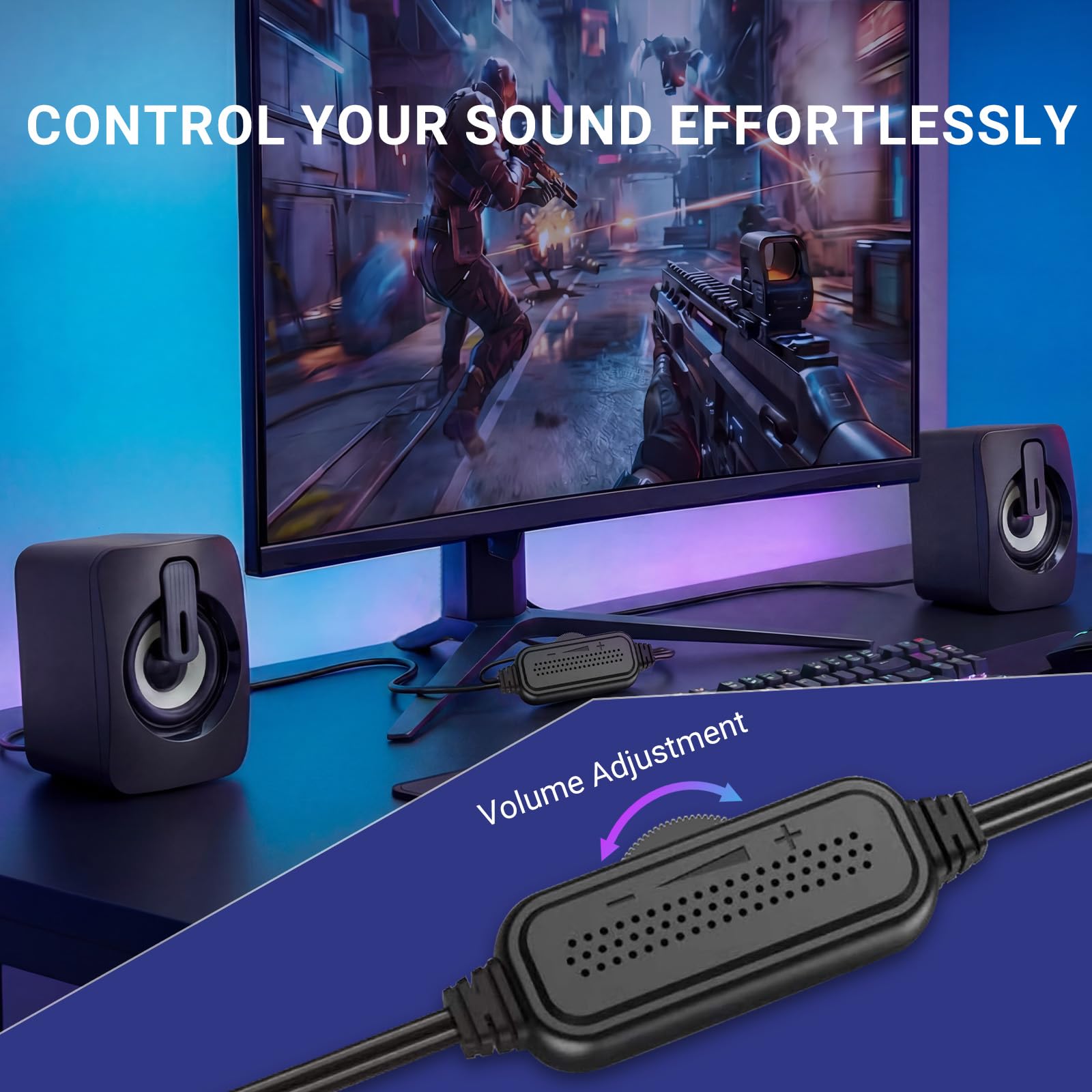 Altoparlanti per computer desktop, altoparlante portatile per PC, mini altoparlanti per desktop, laptop, piccolo altoparlante USB con suono stereo, 2 porte, 2 unità altoparlanti, facile controllo del