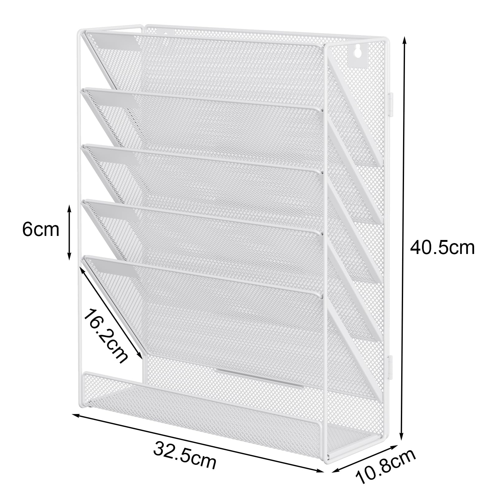 EasyPAG 6 Compartimento Metal Montar A4 Soporte Documentos Pared Oficina Archivador de Pared Organizador Correo Revistas Pared Almacenamiento Archivos Revistero,Blanco