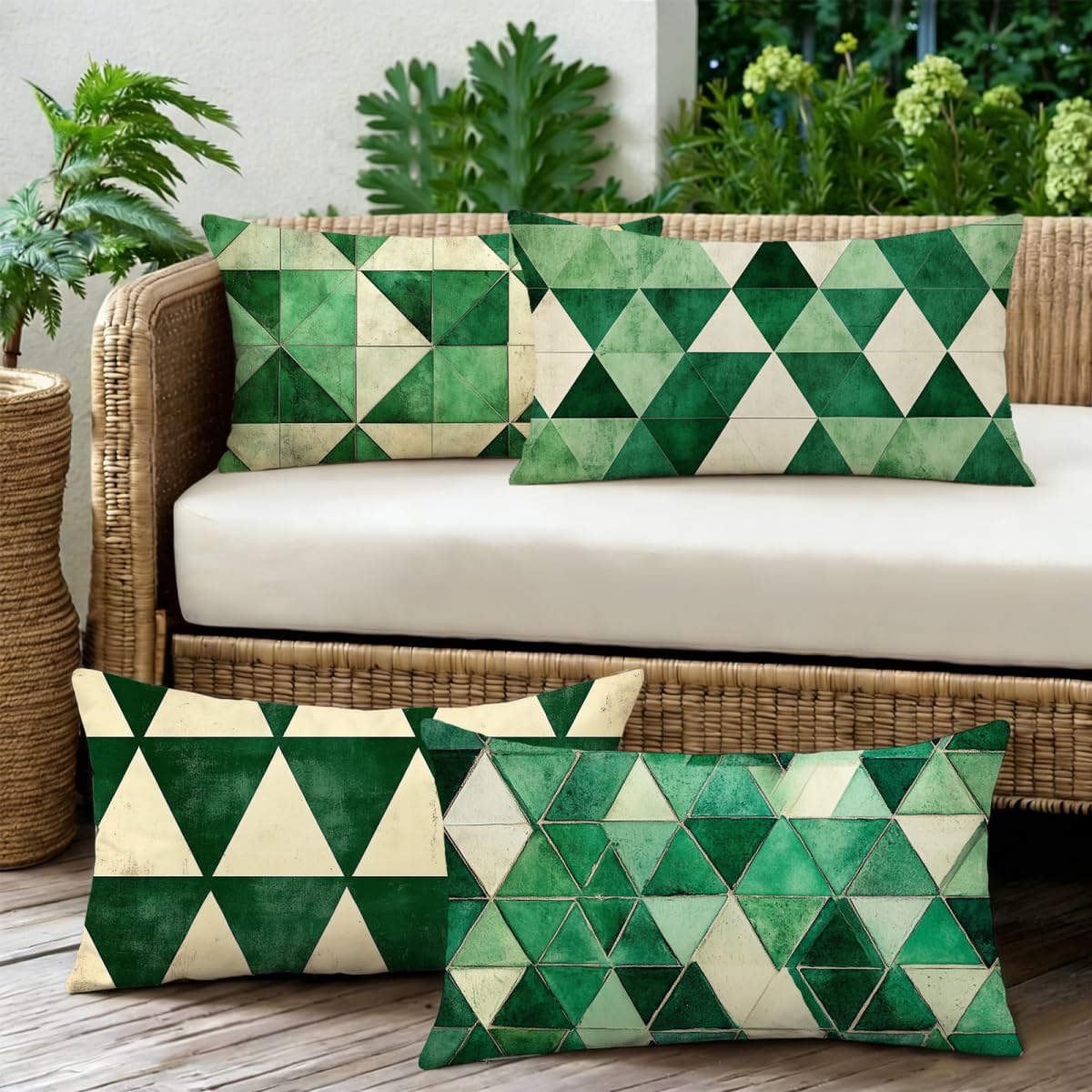 Poszewka na poduszkę 50x80 Zestaw 4 poduszek zewnętrznych zielona poszewka na poduszkę Aksamitne poduszki Sofa Geometria Poduszki dekoracyjne, wodoodporna poszewka na poduszkę, dekoracja wiosenna