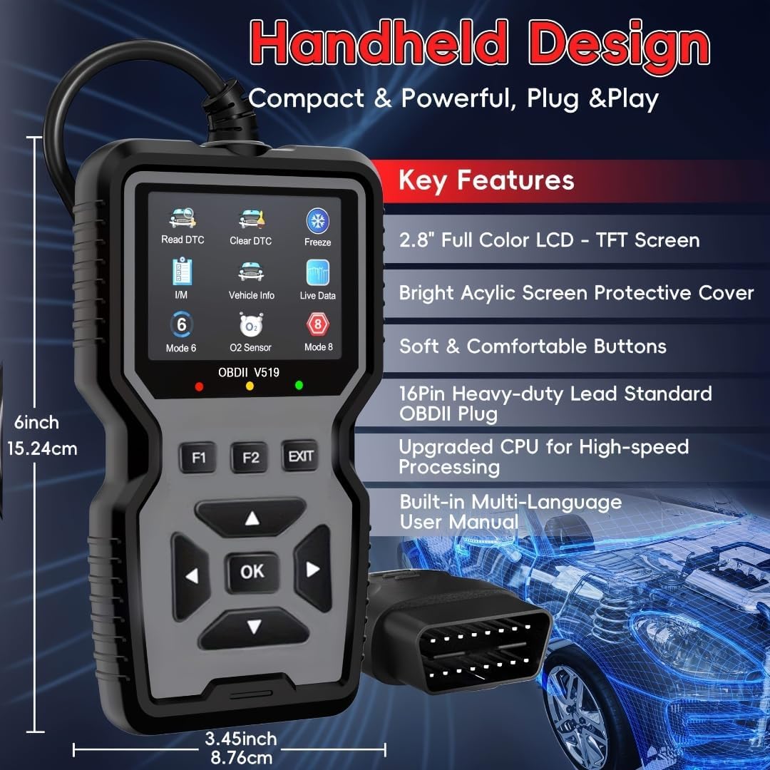 OBD2 Scanner Diagnostic Tool, Check Engine Code Reader OBD2 Scanner with Reset, Mode 6, Mode 8 & I/M Readiness, Auto Check Engine Light Car Diagnostic Scan Tool for All OBDII Car Since 1996