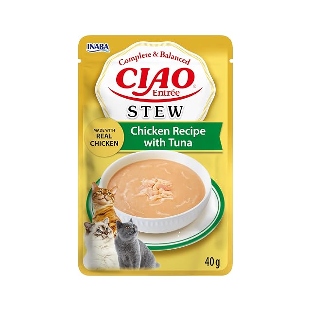 INABA Ciao Entrée Stew, Comida Húmeda para Gatos, Comida Completa con Tiras de Pollo y Atún