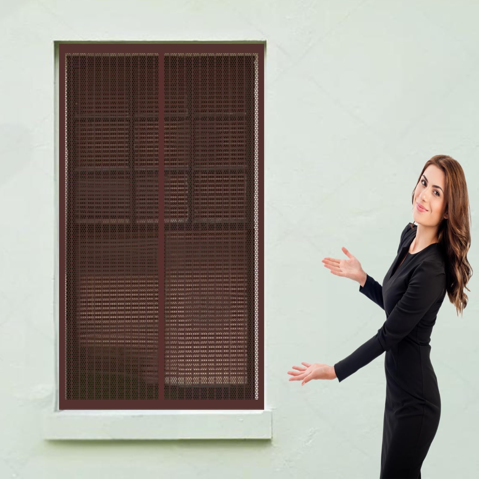 Doguo Brown Mosquito Net Window Fly Screen 112 X 115 Cm(44 X 45Inch) Mosquito Protector Net Mosquito Bug Protection Without Drilling Easy To Install Fly Net For Windows For Windows Doors Patio,