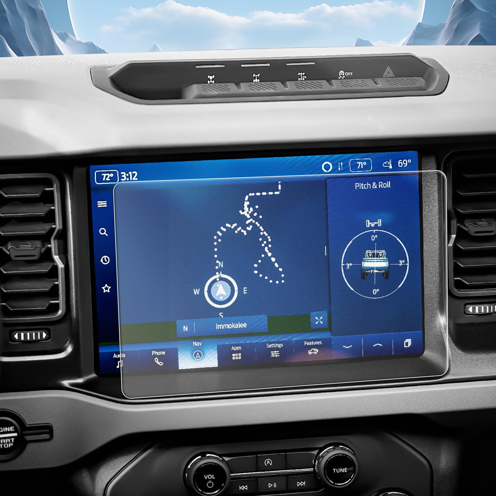 YEE PINBronco Screen Cover Anti Glare 2024 Bronco Screen Protector 12 Inch Matte for 2021-2024 Ford Bronco Outer Banks/Heritage/Badlands/Wildtrak/Everglades/Heritage Limited/Raptor 9H Tempered Glass