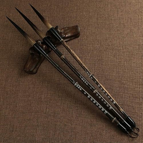 Miniatura 6 de Sumi-E - Juego de pinceles de caligrafía china para el pelo largo, pincel de bambú para pintar paisajes (L+M+S (3 piezas)