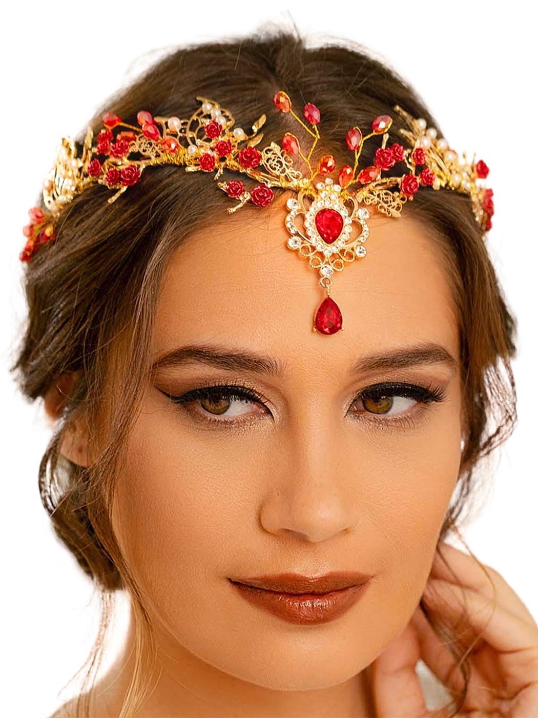 Campsis Red Fairy Headband, Rhinestone Elf Headpiece for Women