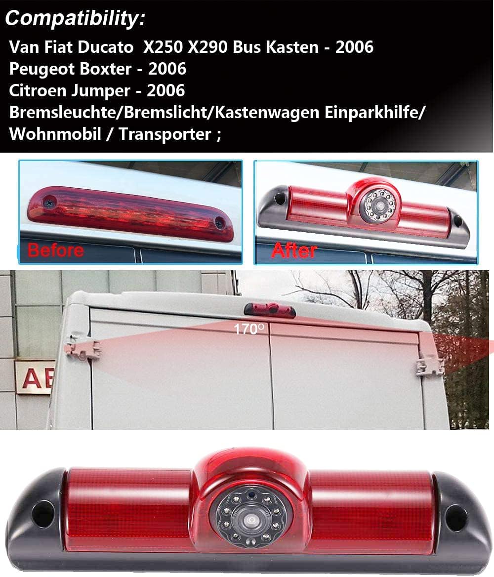 KOHIENWO 0.36 MP Brake Light Camera, 170° View, CCD, IP67 Waterproof, 12V, 7.0'' Monitor, Citroen Jumper/Fiat Ducato X250/Peugeot Boxer - Image 4