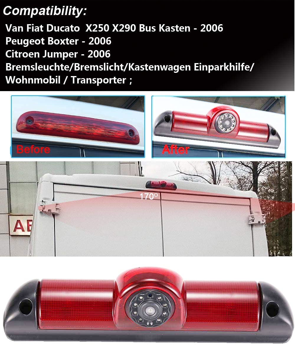 Auto Dritte Dach Top Mount Bremsleuchte Kamera Bremslicht Rückfahrkamera für Citroen Jumper/FIAT DUCATO X250 / Peugeot Boxer +7.0" Zoll Monitor TFT Bildschirm LKW KFZ LCD Display