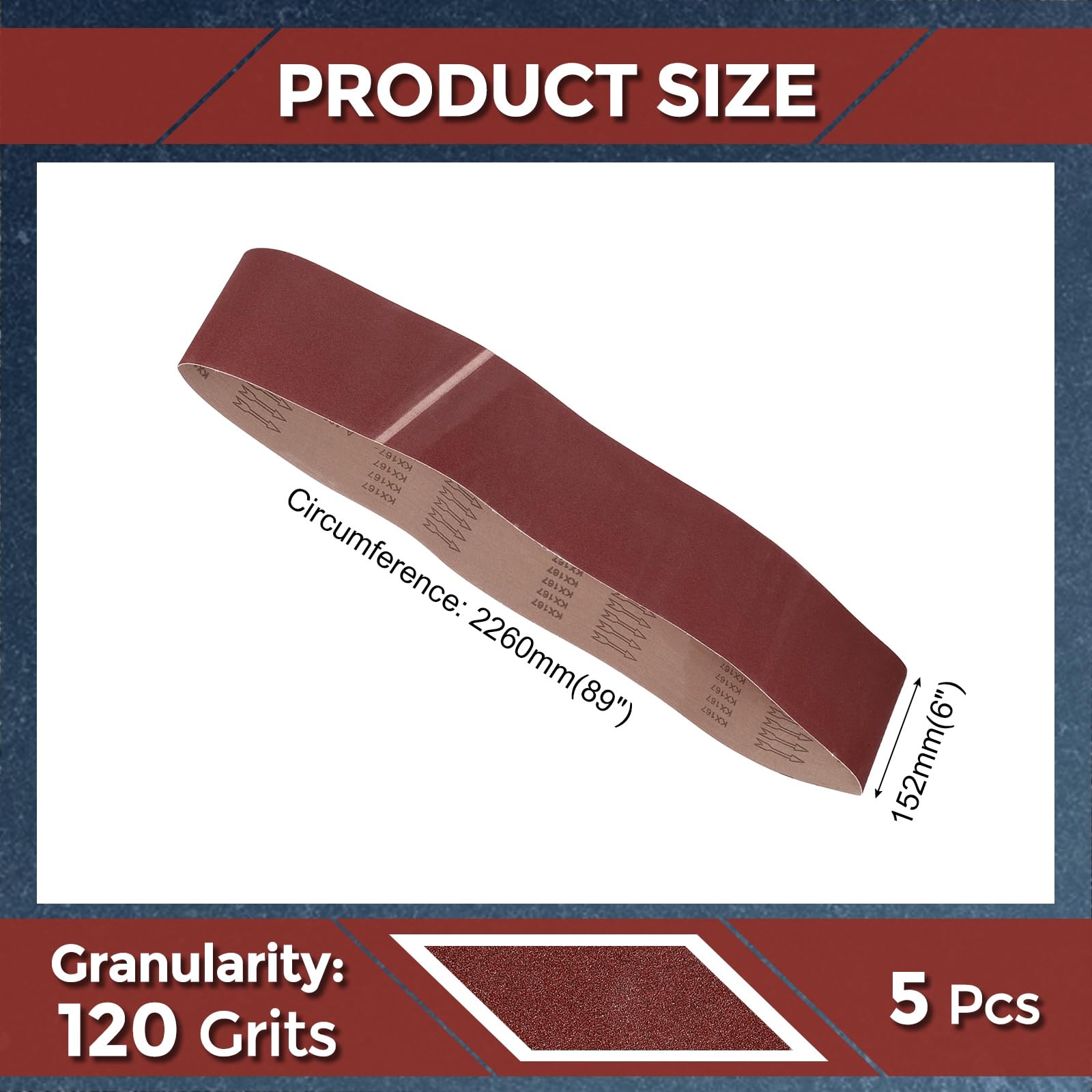 5 Pcs Bandas de Lijado 152mm x 2260mm Papel de Lija Abrasivo | óxido de Aluminio, 120 Grit, para Lijadora de Banda, Pulido de Metal, Trabajo en Madera, Eliminación de óxido