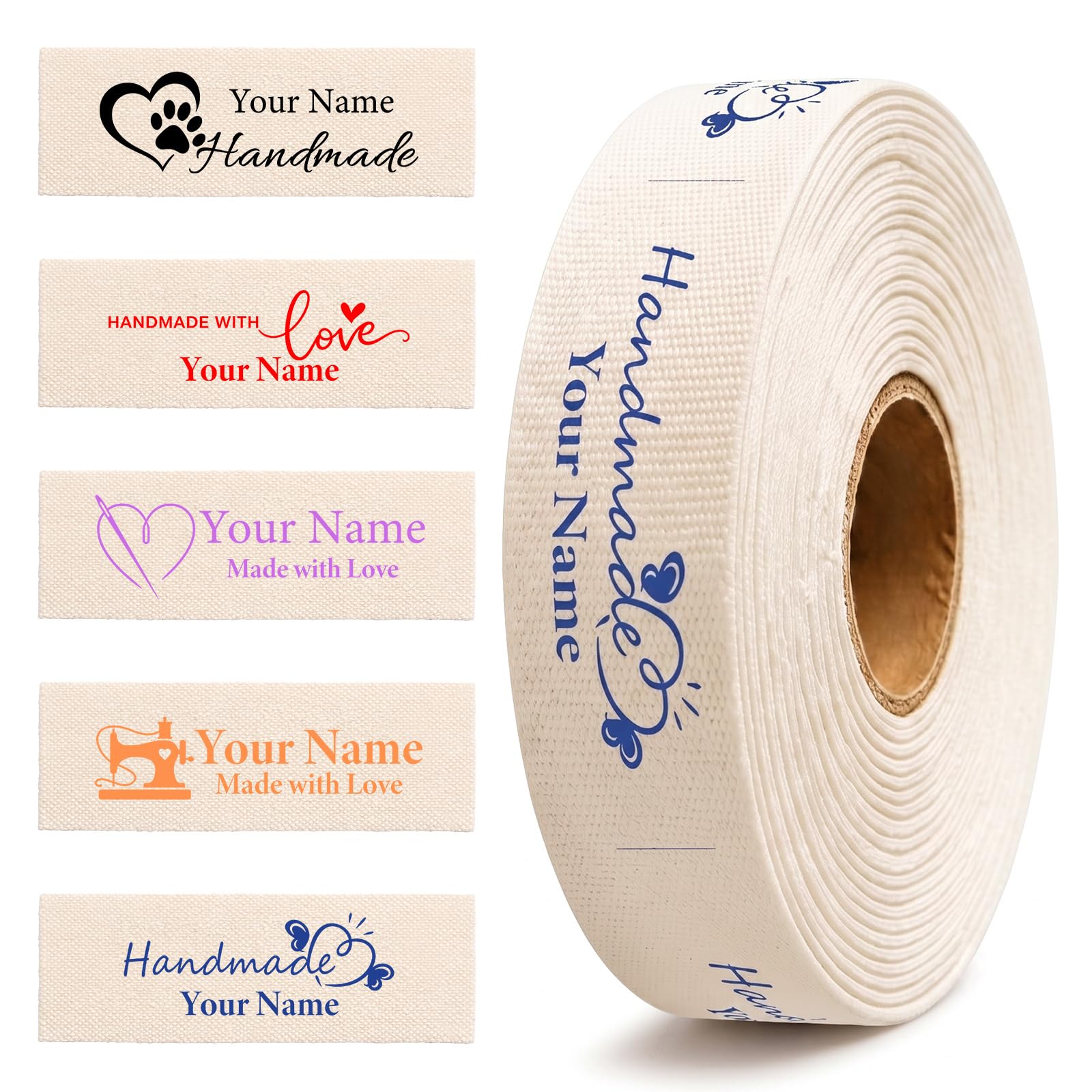 Custom Sewing Labels 100% Cotton - Personalized Fabric Tags for Handmade