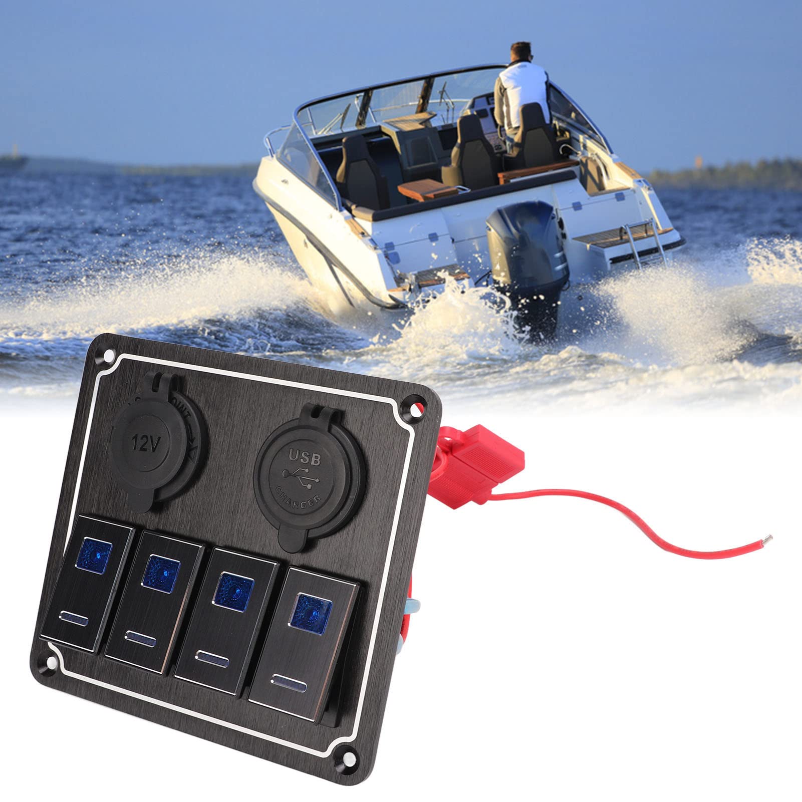 Rocker Switch Panel 4 Gang 12V/24V con Doble USB, Sobrecarga y Luz de Fondo Azul para Automóviles, Vehículos Recreativos, Remolques, UTVS