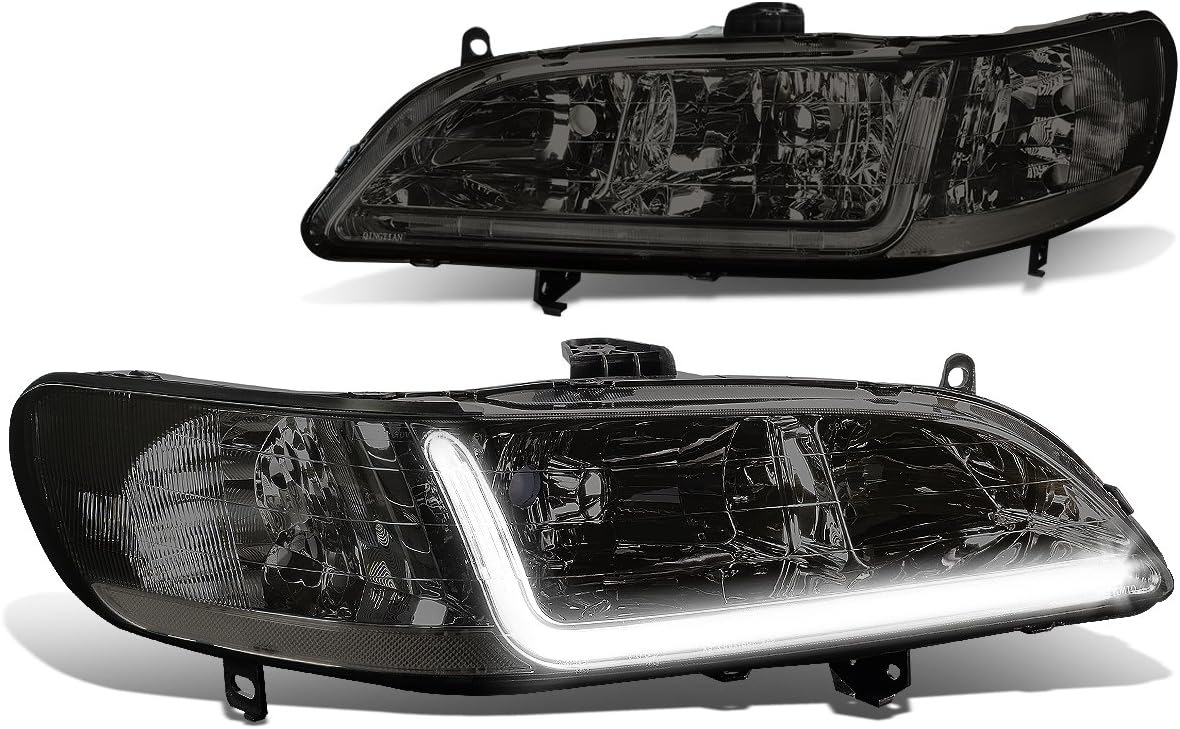 DNA MOTORING Pari of Headlights With LED DRL Bar Compatible with 98-02 Accord, Smoked/Clear, HL-LB-HA98-SM-CL1