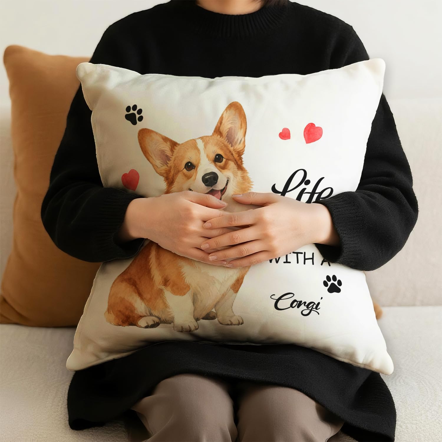 Corgi Throw Pillow Covers,Corgi Lovers Gifts for Women Dog Mom,Life is Better with a Dog Cushion Pillow,18x18 inch image 5