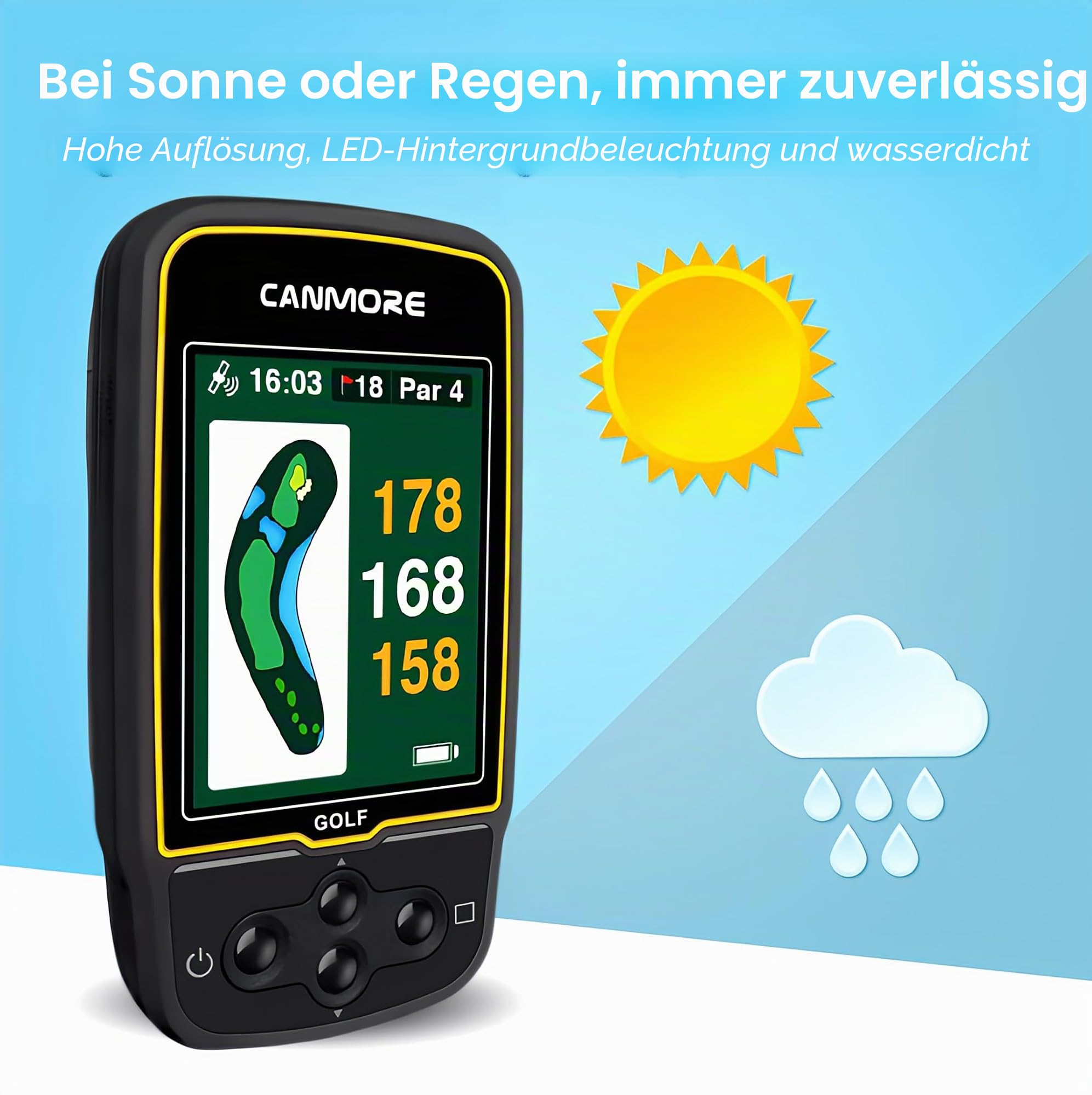 CANMORE HG500 Golf GPS – Extra großes, gut ablesbares Farbdisplay, vorinstallierte 41.000 Golfplätze weltweite Form des Grüns und des Fairways (schwarz)