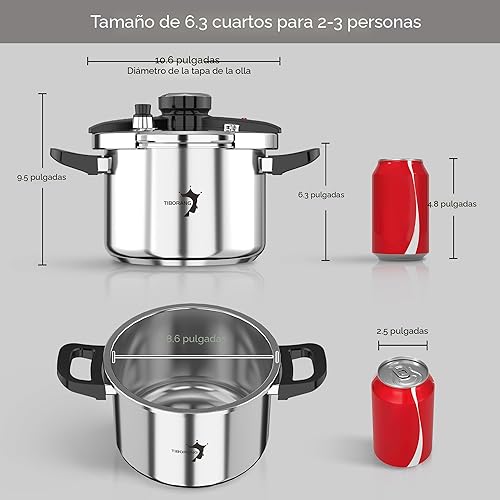 Miniatura 9 de TIBORANG Olla de presión de acero inoxidable de 6.3 QT, [Multi-cocina para estufa de gas e inducción] [Ahorra 70% del tiempo de cocción] [Operación