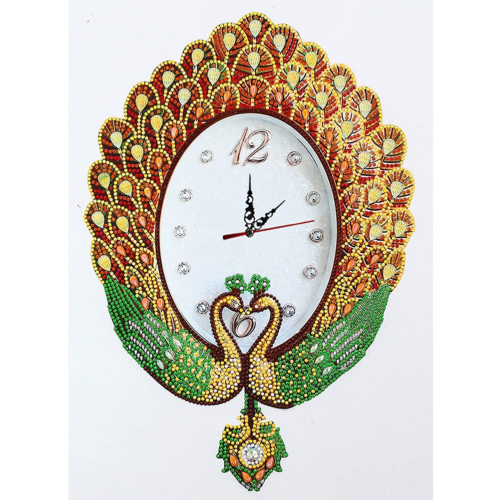 LUSandy DIY 5D Diamond Painting Clock Kits for Adults Two Swan Partial Drill Special Shaped Diamond Art Wall Clock Crystal Rhinestone Diamond Painting by Number Mosaic Art Home Wall Decor