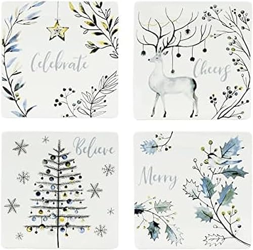 Miniatura 8 de Fitz and Floyd Noel Noir - Juego de 4 platos navideños para aperitivos, 5.37 pulgadas, multicolor