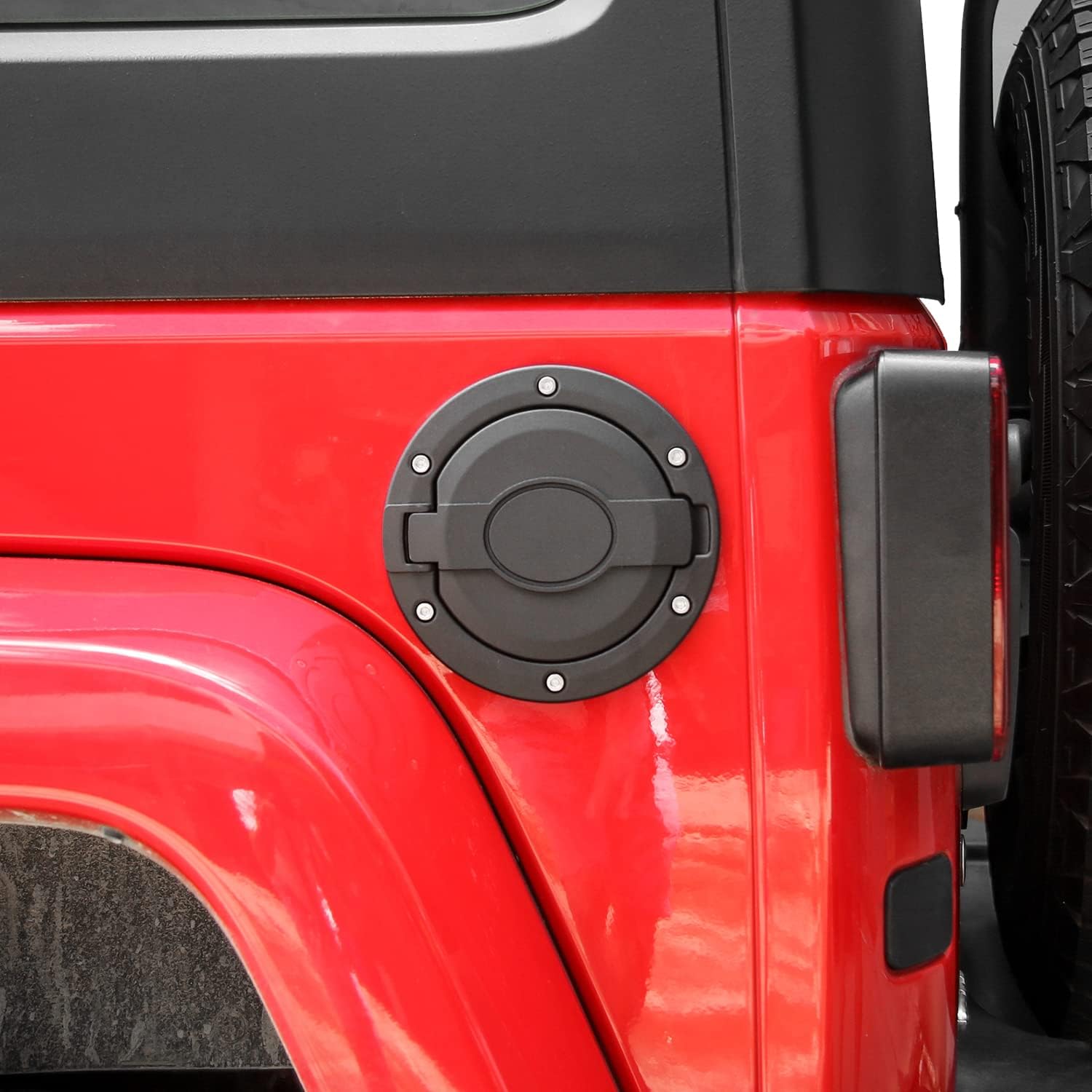 for JK Fuel Door Gas Tank Cap Cover, Aluminum Fuel Door Exterior Accessories Compatible with 2007-2018 Jeep Wrangler JK JKU（Black）