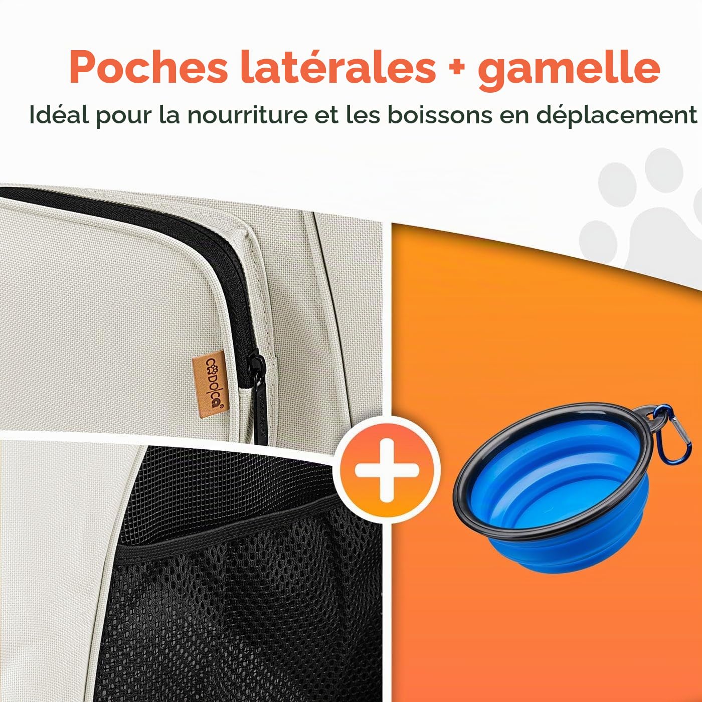CADOCA® Sac à Dos pour Chat, Petit Chien, Animaux domestiques Beige 12 KG Poches latérales Laisse Incluse Sac de Transport